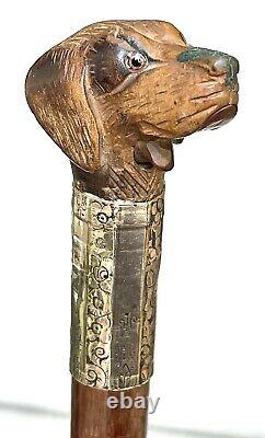 Vintage Antique Gadget Gloves Holder Carved Wood Dog Swagger Walking Stick Cane