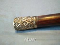 Vintage Antique Gold Filled Top Carved Wood Swagger Knob Walking Stick Cane Old