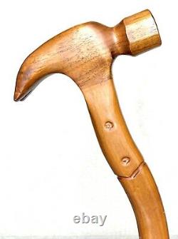 Vintage Antique Hammer Carved Wood Flower Fat Shaft Knob Walking Stick Cane Old
