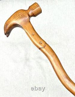 Vintage Antique Hammer Carved Wood Flower Fat Shaft Knob Walking Stick Cane Old