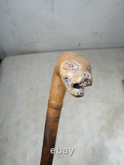 Vintage/Antique Hand Carved 1 Of Kind Folk Art Walking Stick 36 Tiger Demon Dog
