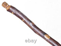 Vintage Antique Indian Bear Head Folk Art Carved Wood Swagger Walking Stick Cane