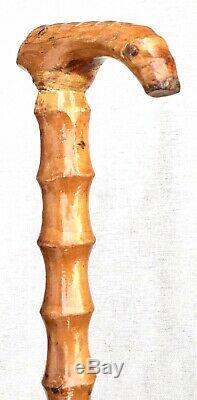 Vintage Antique Japanese Carved Bamboo Swagger Knob Walking Stick Cane Old