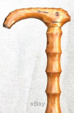 Vintage Antique Japanese Carved Bamboo Swagger Knob Walking Stick Cane Old
