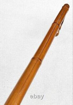 Vintage Antique Japanese Carved Fat Bamboo Horn Tip Knob Walking Stick Cane Old