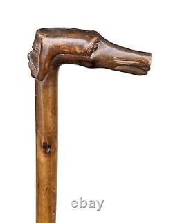 Vintage Antique Kepkypa Corfu Greece Carved Olive Wood Horse Walking Stick Cane