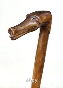 Vintage Antique Kepkypa Corfu Greece Carved Olive Wood Horse Walking Stick Cane