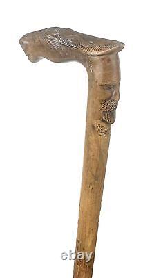 Vintage Antique Kepkypa Corfu Greece Carved Olive Wood Horse Walking Stick Cane