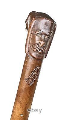 Vintage Antique Kepkypa Corfu Greece Carved Olive Wood Horse Walking Stick Cane