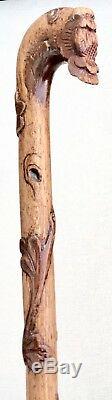 Vintage Antique Late 1800 Primitive Folk Art Carved Wood Walking Stick Cane