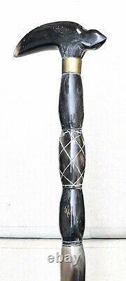 Vintage Antique Massive Carved Horn Swagger Knob Walking Stick Cane Crook Handle