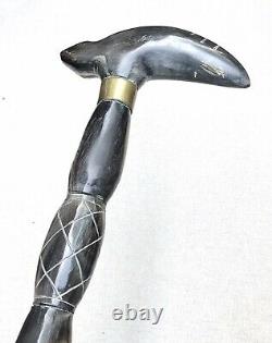 Vintage Antique Massive Carved Horn Swagger Knob Walking Stick Cane Crook Handle