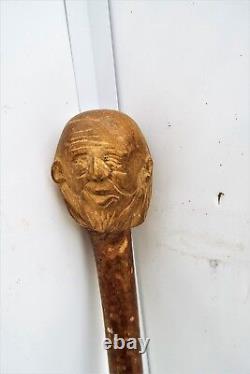 Vintage/Antique Rustic Carved Face Walking Stick head that of a Leprechaun