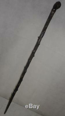 Vintage/Antique Rustic Carved Faces Walking Stick-Carved Head/Face Top
