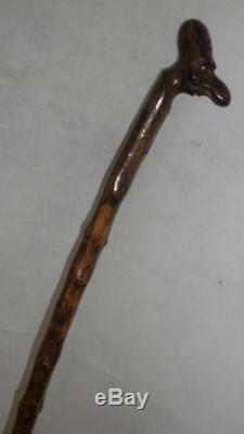 Vintage/Antique Rustic Theme Carved Detailed Walking/Dress Cane- Face/Head Top