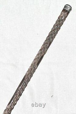 Vintage Antique Sterling Silver Carved Wood Knob Swagger Walking Stick Cane Old