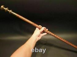 Vintage Antique Style Brass Handle 37 Spiral Carved Wooden Walking Stick Cane