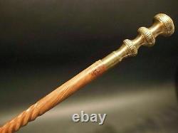 Vintage Antique Style Brass Handle 37 Spiral Carved Wooden Walking Stick Cane