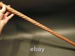 Vintage Antique Style Brass Handle 37 Spiral Carved Wooden Walking Stick Cane