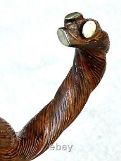 Vintage Antique Twisted Carved Wood Silver Inlay Fancy Walking Stick Cane Old