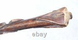 Vintage Antique UnusualFolk Art Horn Handle Carved Wood Knob Walking Stick Cane