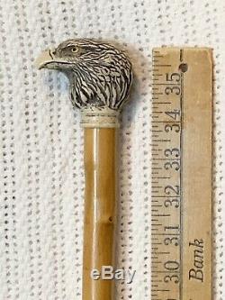 Vintage Antique Walking Stick Cane With Carved Bone Eagle Head Handle