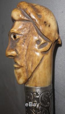 Vintage/Antique Walking Stick/Dress Cane With Carved Face/Head Top 88cm