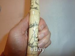 Vintage Asian Hand Carved Scrimshaw Walking Stick Cane Wood Carved Handle 34