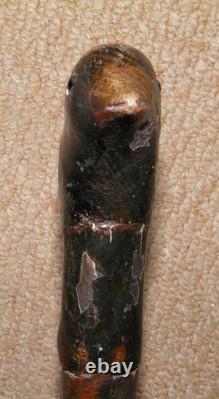 Vintage Bamboo Walking Stick / Cane Hand-Carved Shaft & Bird Top With Glass Eyes