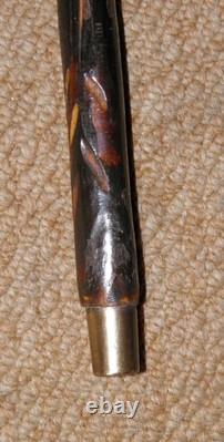 Vintage Bamboo Walking Stick / Cane Hand-Carved Shaft & Bird Top With Glass Eyes
