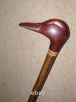 Vintage Birch Rustic Walking Stick/Cane With Hand-Carved Duck Head Handle 97cm