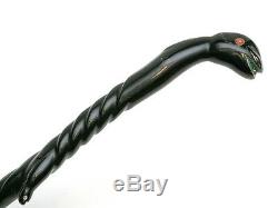 Vintage Carved BLACK CORAL Walking Stick Made In & From Jamaica