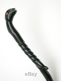 Vintage Carved BLACK CORAL Walking Stick Made in Jamaica
