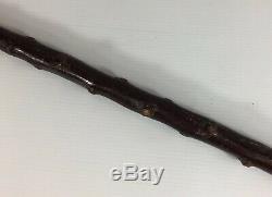 Vintage Carved Dogs Head Antler Walking Stick Briar Wood Shaft 94cm In Length