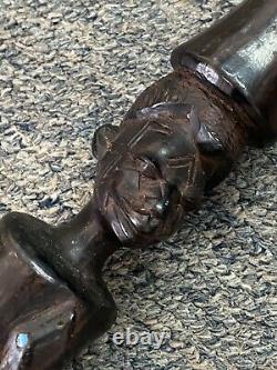 Vintage Carved Ebony Face And Snake Walking Stick Cane 36