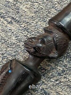 Vintage Carved Ebony Face And Snake Walking Stick Cane 36