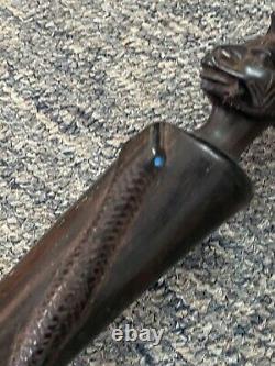 Vintage Carved Ebony Face And Snake Walking Stick Cane 36