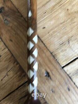 Vintage Carved Exotic Wood Turkish/Asian MOP Swagger Knob Walking Stick Cane