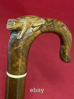 Vintage Carved Figural Frog Cane Walking Stick