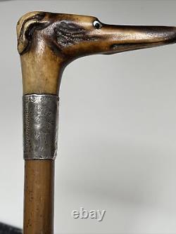 Vintage Carved Greyhound Walking Cane/Stick