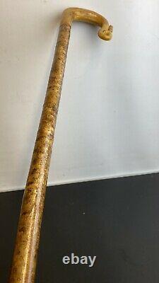 Vintage Carved Horn Shepherd's Crook Walking Stick Scottish Thistle