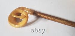 Vintage Carved Rams Horn Handle Walking Stick Shepherds Crook 52 Curled Arrow