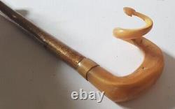 Vintage Carved Rams Horn Handle Walking Stick Shepherds Crook 52 Curled Arrow