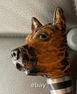 Vintage Carved Resin Dog Head Walking Cane Glass Eyes 100cm