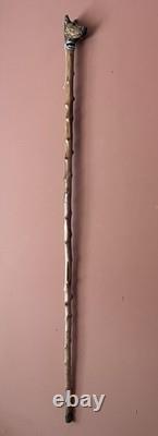 Vintage Carved Resin Dog Head Walking Cane Glass Eyes 100cm