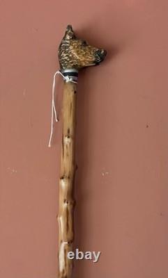 Vintage Carved Resin Dog Head Walking Cane Glass Eyes 100cm