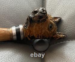 Vintage Carved Resin Dog Head Walking Cane Glass Eyes 100cm