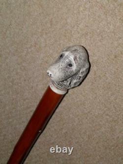 Vintage Carved Resin Spaniel Dog Head Walking Stick/Cane With Glass Eyes 91cm