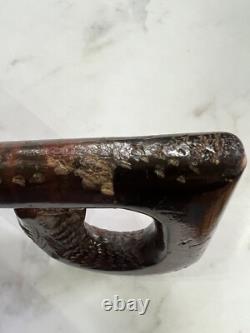 Vintage Carved Walking Stick Fox Handle Floral Motif
