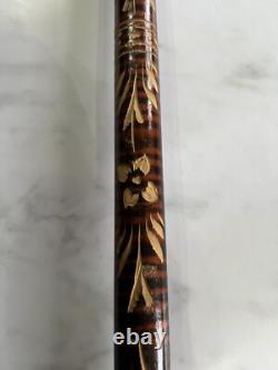 Vintage Carved Walking Stick Fox Handle Floral Motif